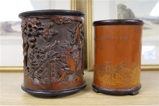 Two Chinese bamboo brushpots tallest 16cm